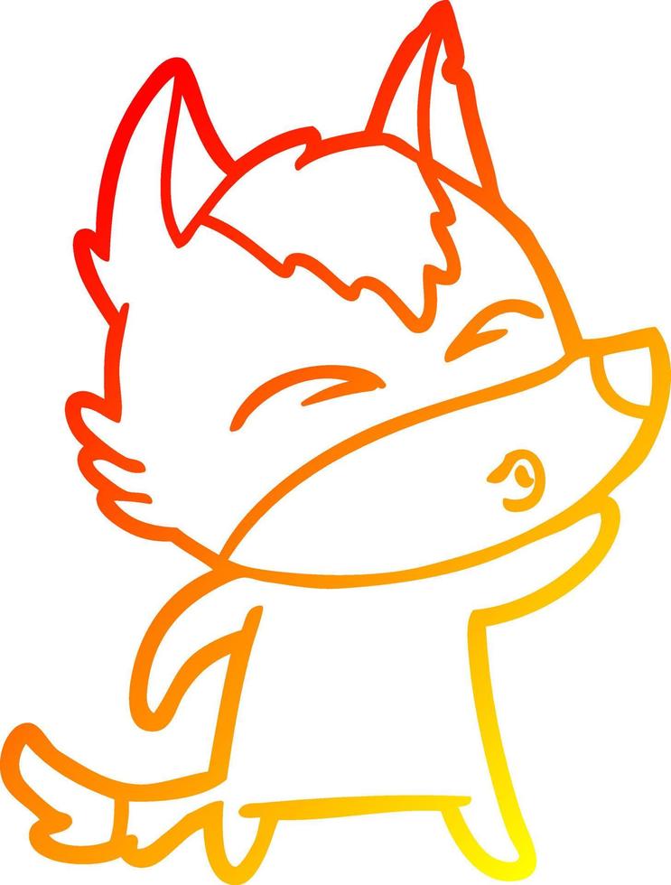 warm gradient line drawing cartoon wolf whistling vector