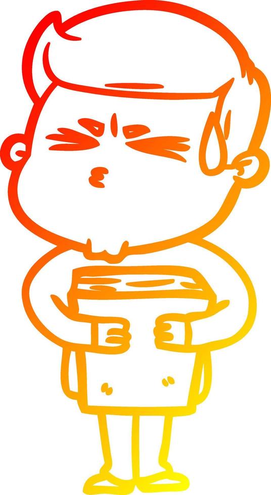 warm gradient line drawing cartoon man sweating vector