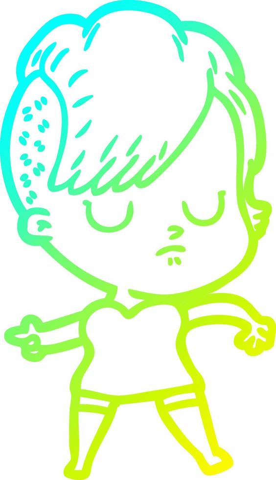 cold gradient line drawing cartoon woman vector