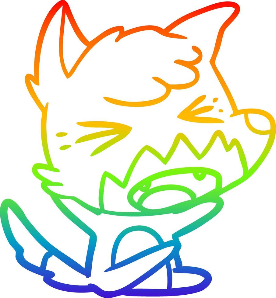 rainbow gradient line drawing angry cartoon fox vector