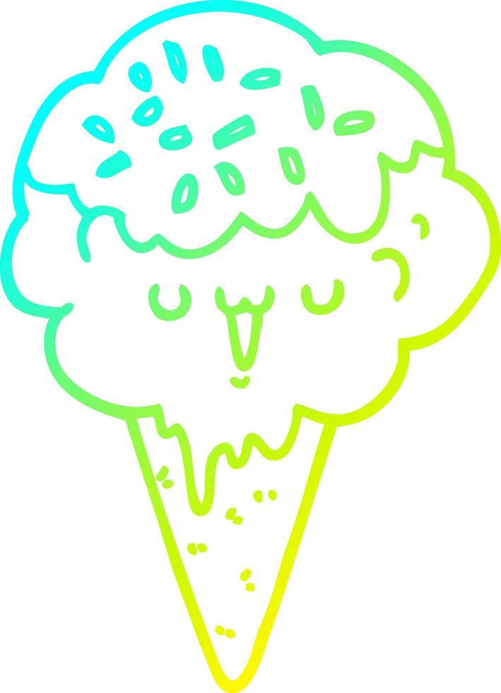 helado de dibujos animados de dibujo de línea de gradiente frío vector