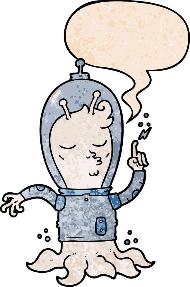 cartoon alien and speech bubble in retro texture style vector