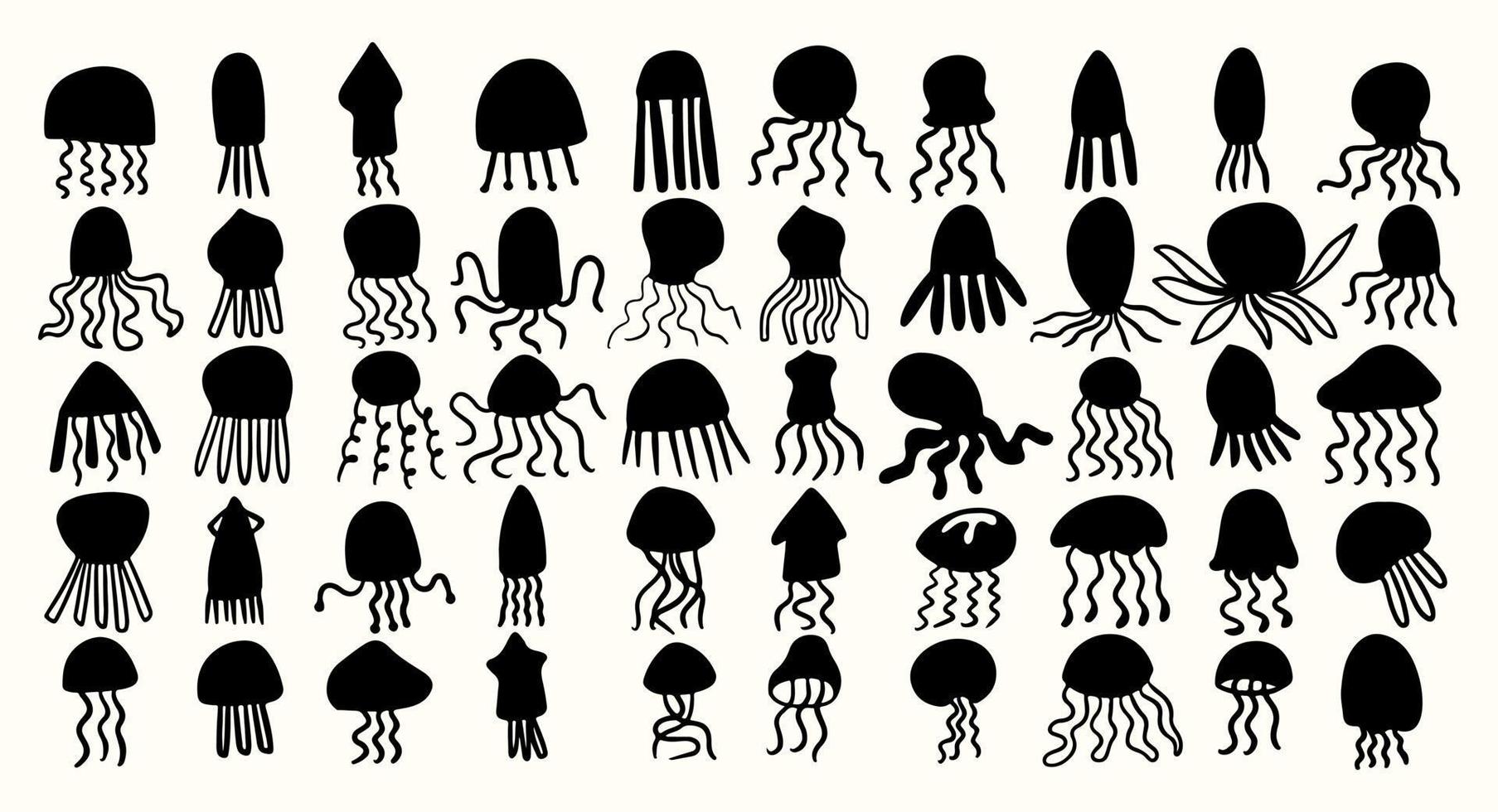 Squid octopus modern silhouette. Jellyfish shape vector illustration set collection