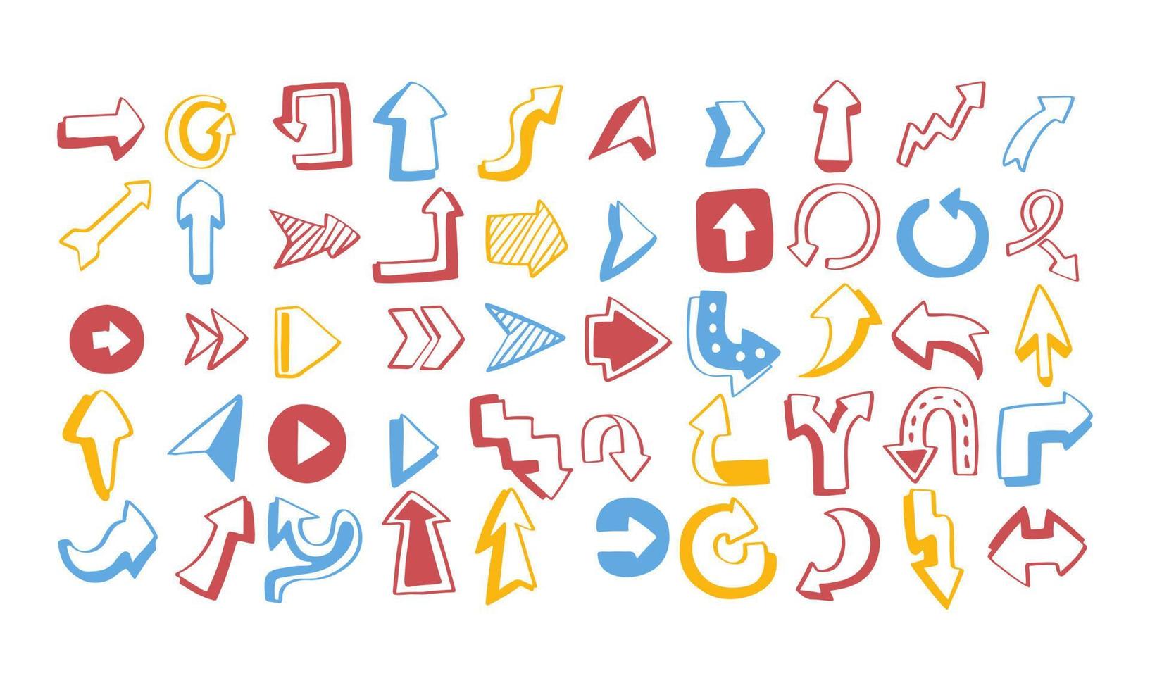 Simple modern arrow doodle icon. Handdrawn isolated vector big set collection