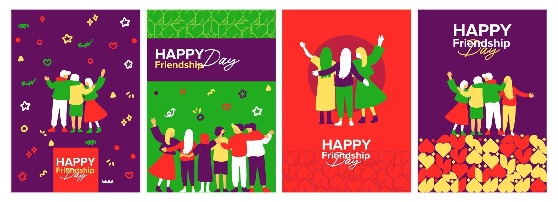 Geometric happy friendship international day. 30 July book cover vector collection