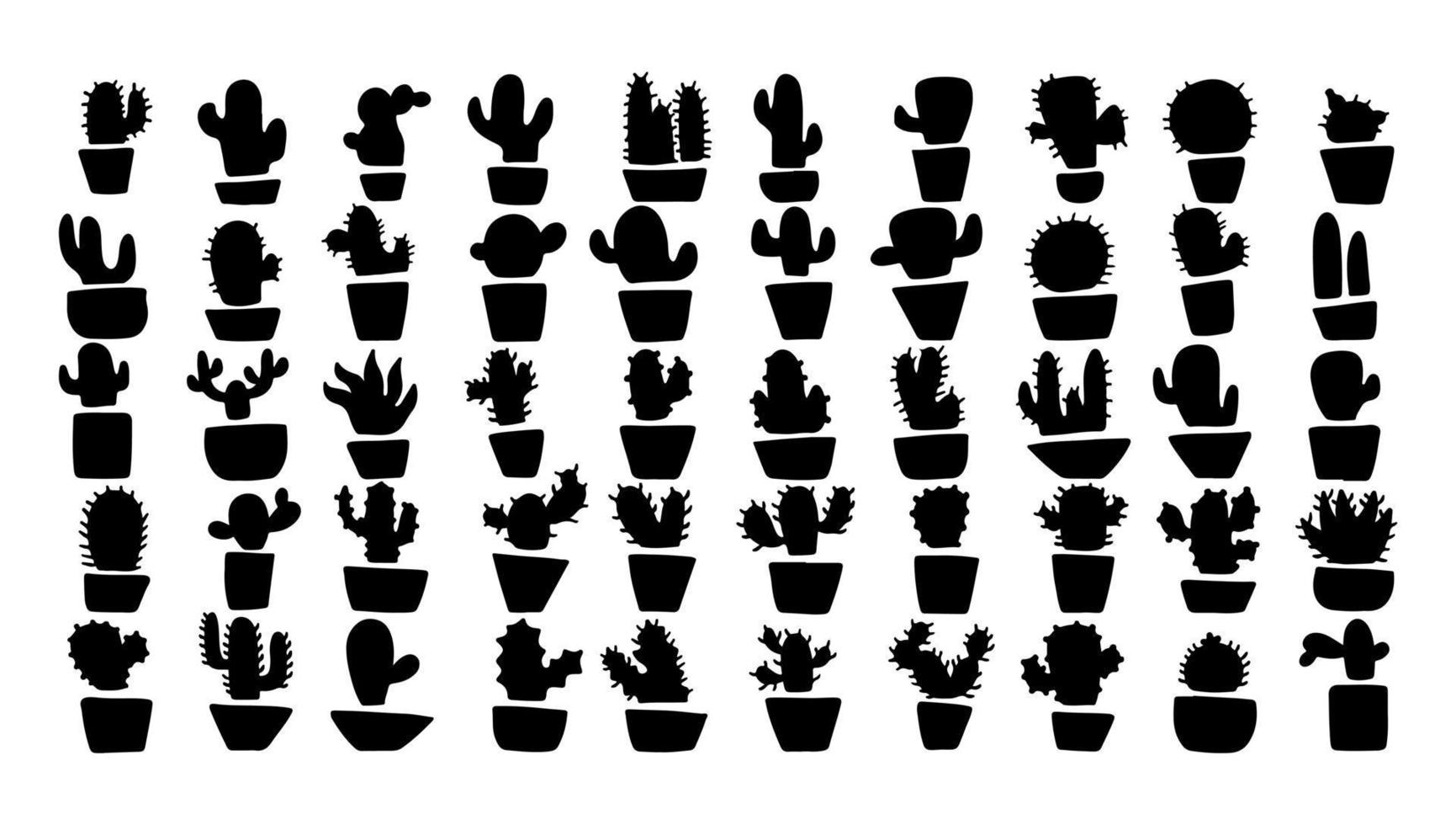 Cactus silhouette icon shape. Black white isolated vector collection