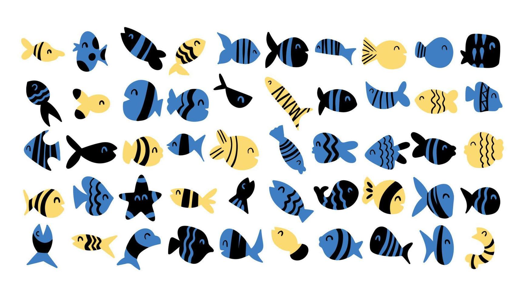 Simple cute fish icon vector collection set