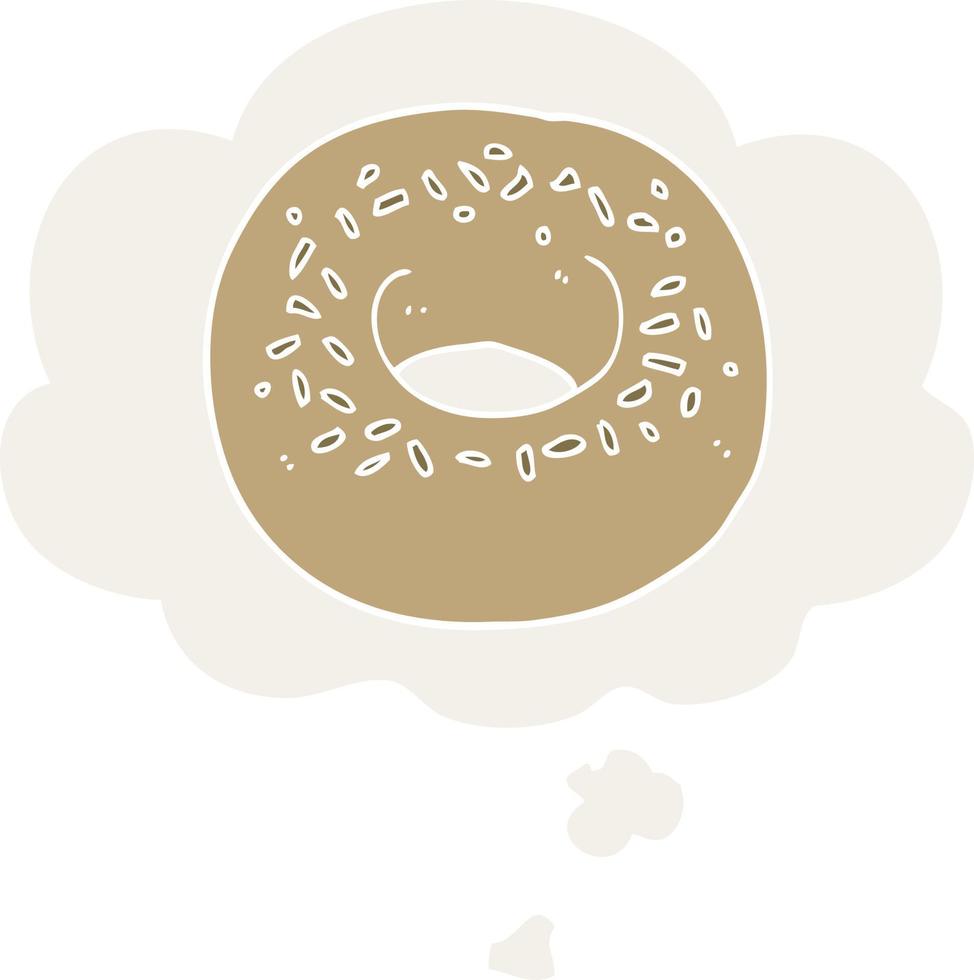 cartoon donut and thought bubble in retro style vector