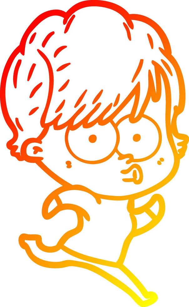 warm gradient line drawing cartoon woman vector