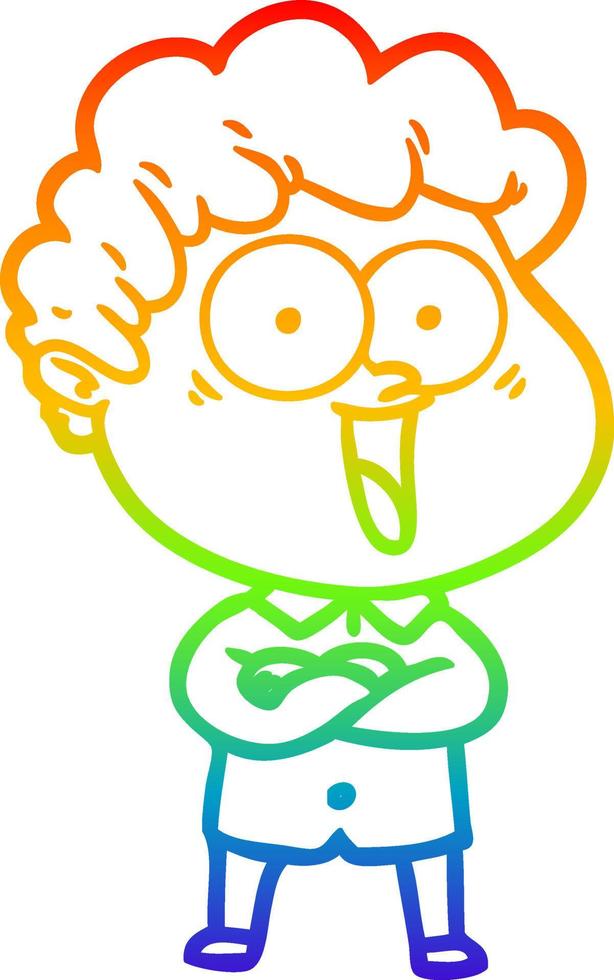 rainbow gradient line drawing cartoon happy man vector