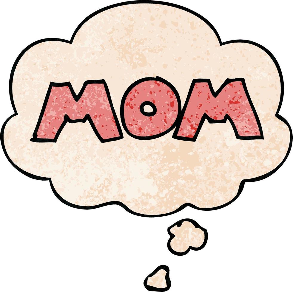 cartoon word mom and thought bubble in grunge texture pattern style vector