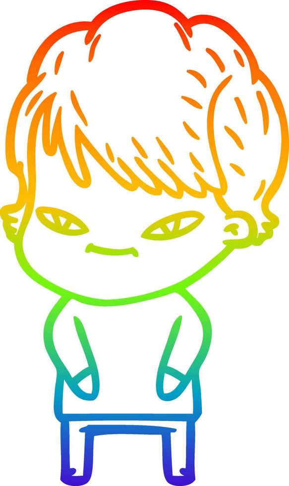 rainbow gradient line drawing cartoon happy woman vector