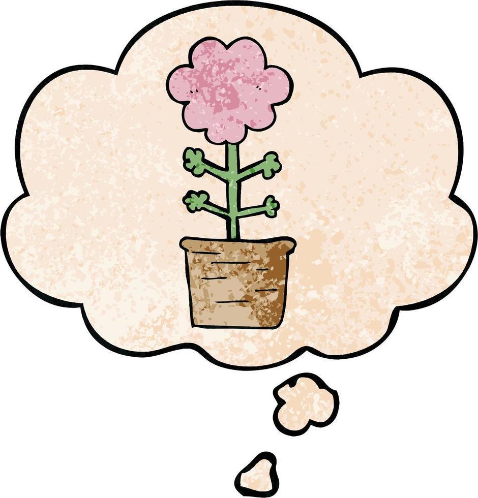 cute cartoon flower and thought bubble in grunge texture pattern style vector