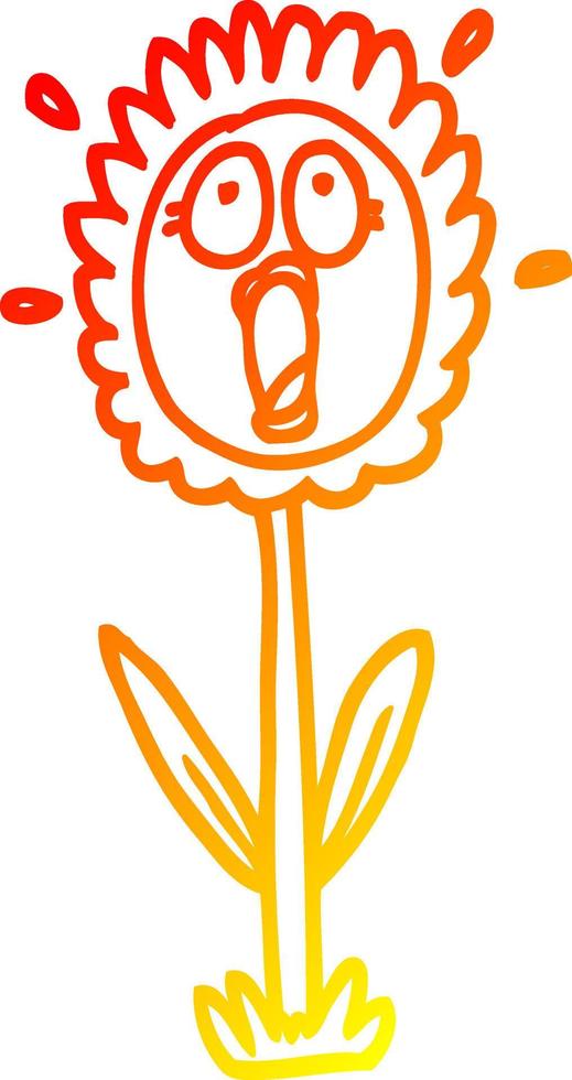 warm gradient line drawing cartoon shocked sunflower vector