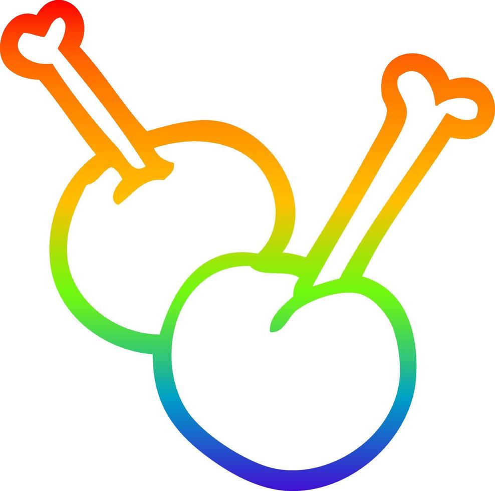 rainbow gradient line drawing cartoon red cherries vector