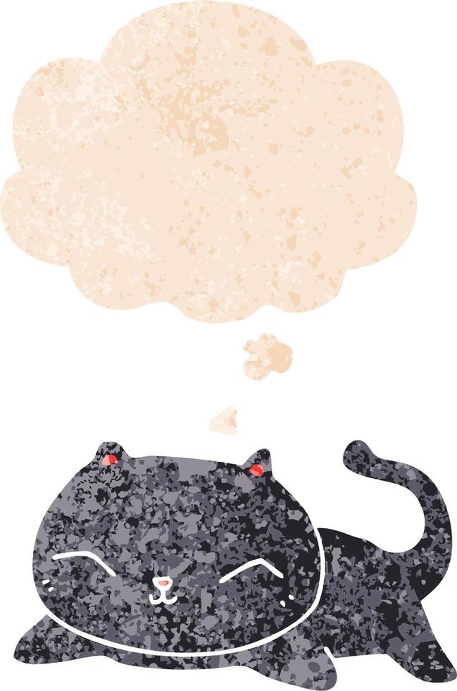 cartoon cat and thought bubble in retro textured style vector