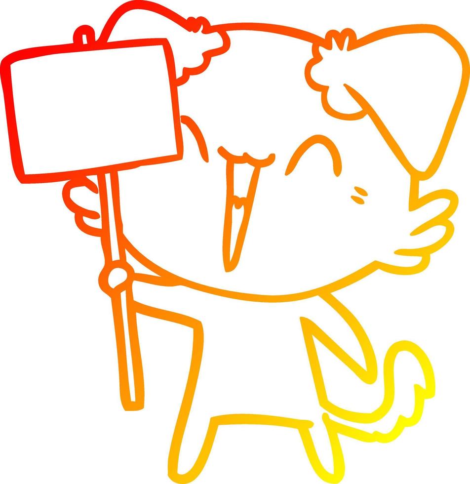 warm gradient line drawing happy little cartoon dog holding sign vector