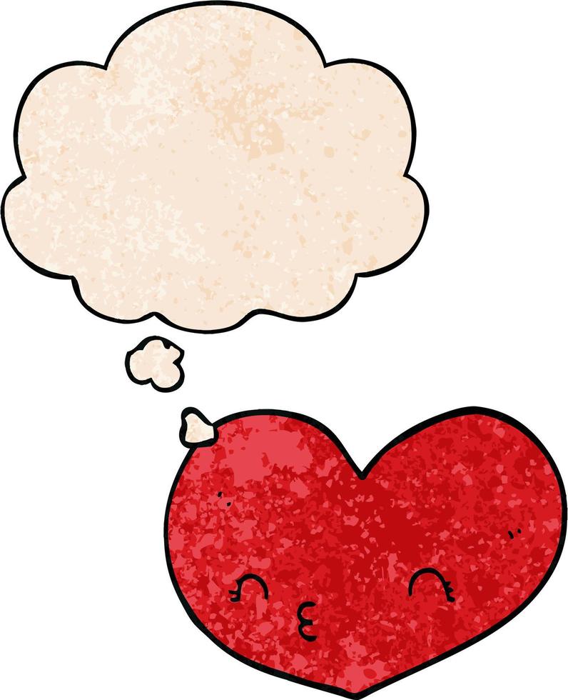 cartoon love heart and thought bubble in grunge texture pattern style vector