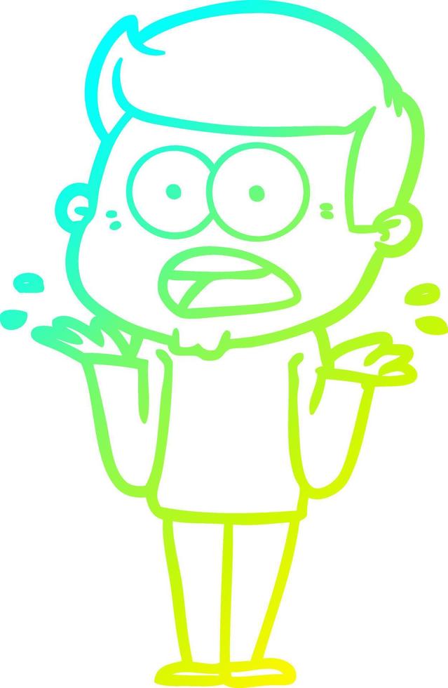 cold gradient line drawing cartoon shocked man vector