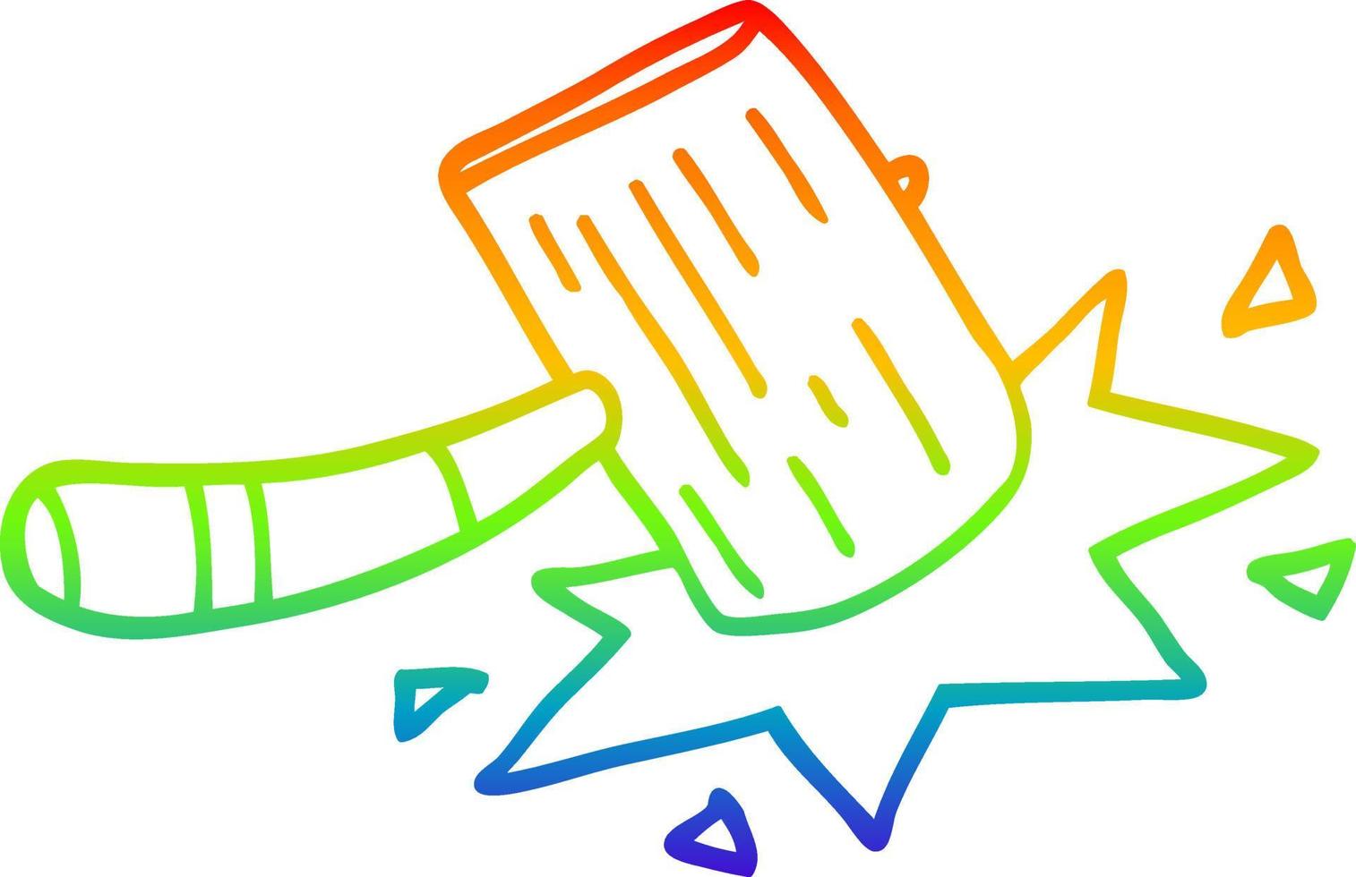 rainbow gradient line drawing cartoon wooden mallet vector