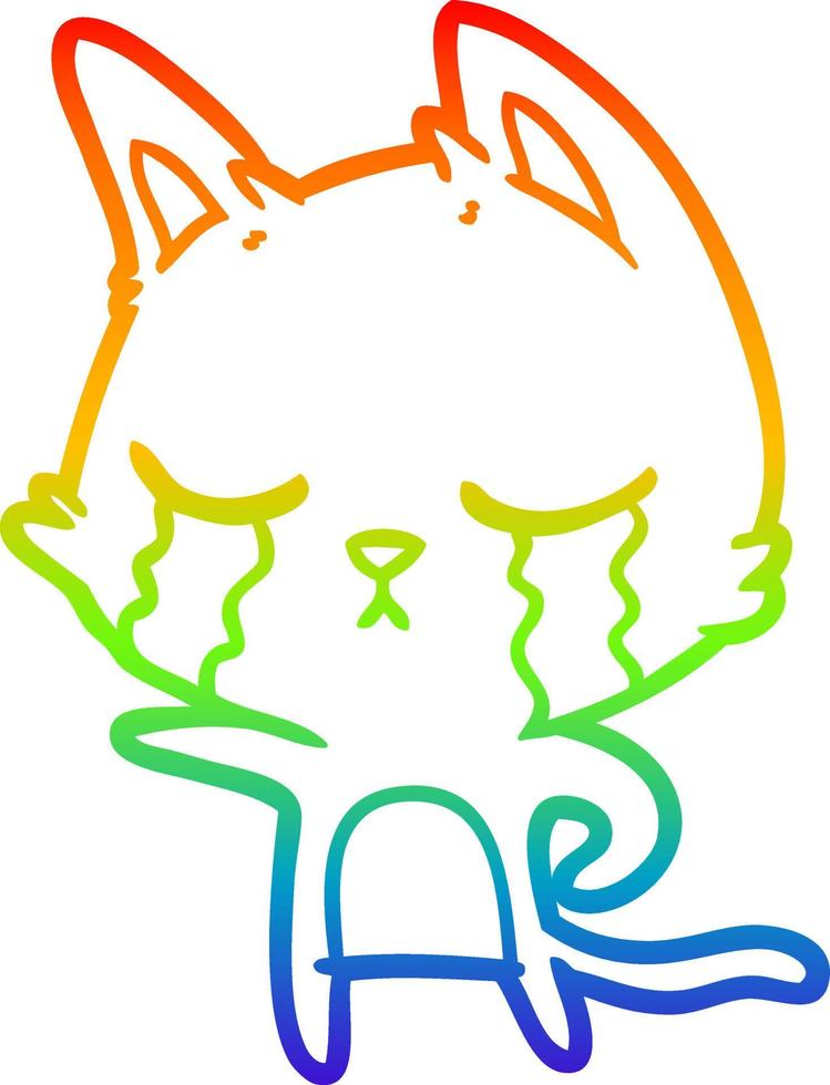 rainbow gradient line drawing crying cartoon cat pointing vector