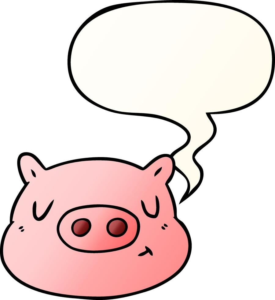 cartoon pig face and speech bubble in smooth gradient style vector