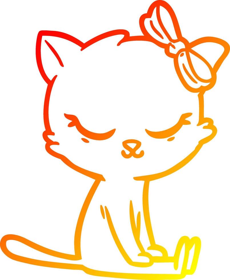 warm gradient line drawing cute cartoon cat with bow vector