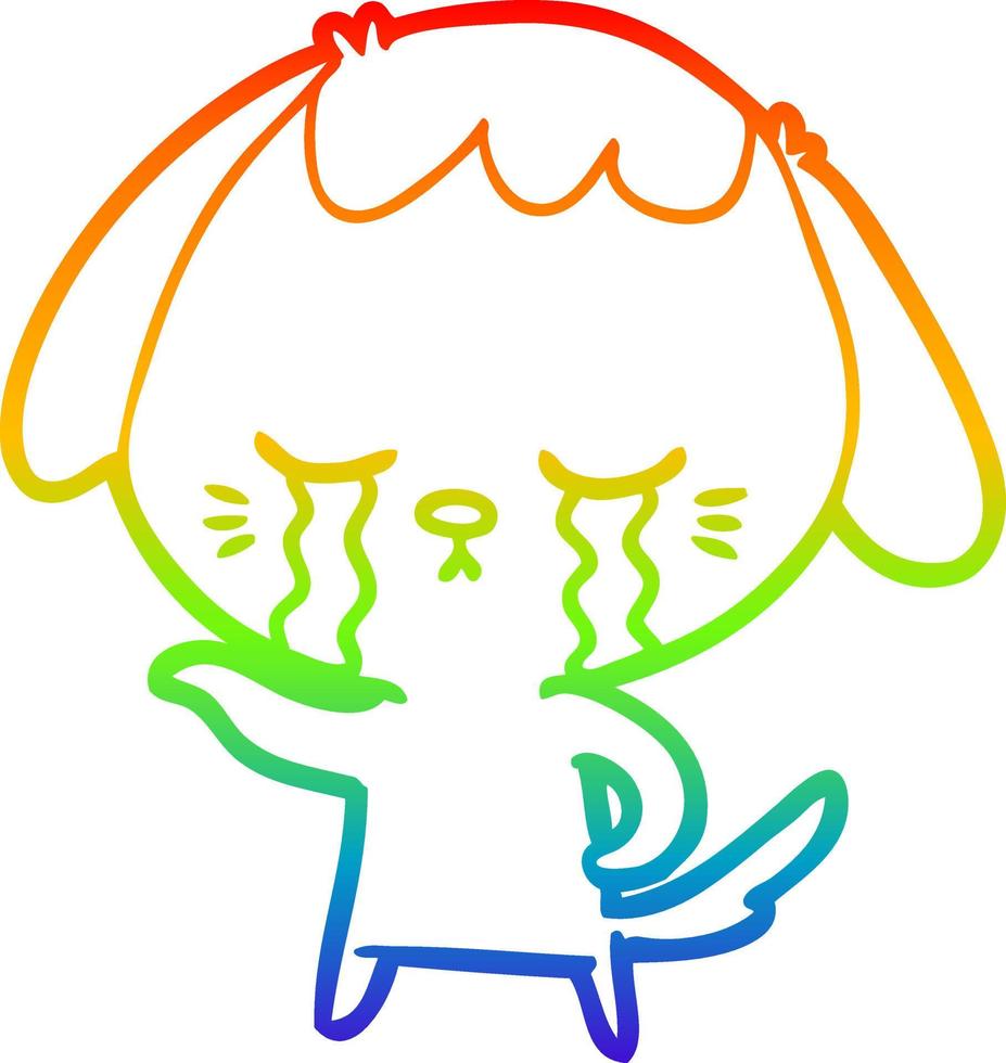 rainbow gradient line drawing cartoon dog crying vector