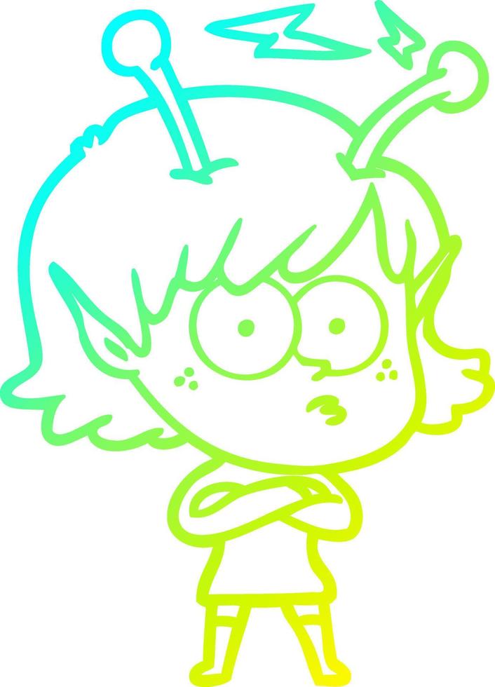 cold gradient line drawing cartoon alien girl vector