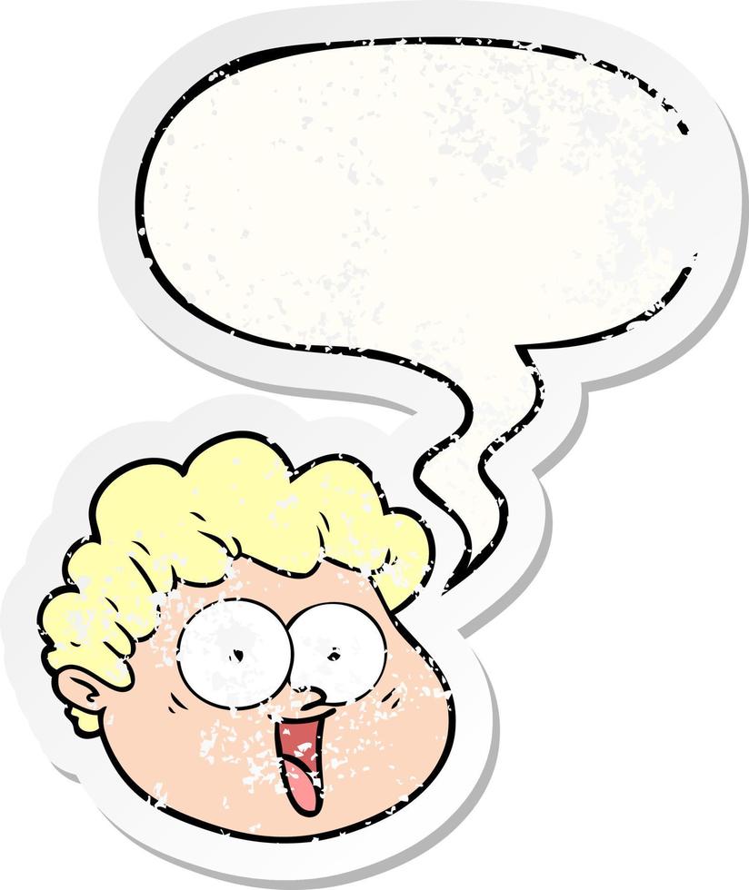 cartoon male face and speech bubble distressed sticker vector