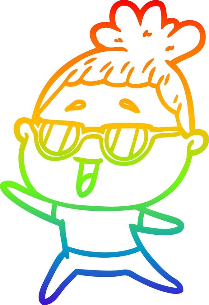 rainbow gradient line drawing cartoon happy woman wearing spectacles vector