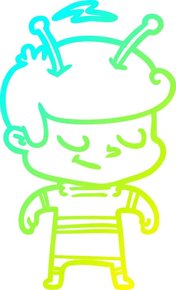 cold gradient line drawing friendly cartoon spaceman vector