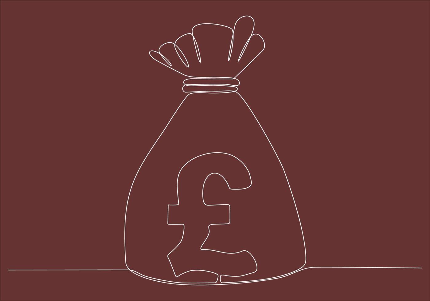 continuous line money bag pondsterling vector illustration