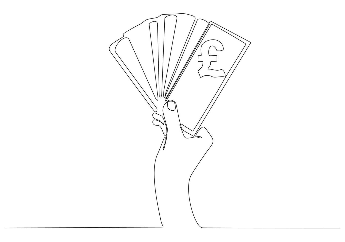 línea continua dibujada a mano dando billetes libra esterlina ilustración vectorial vector