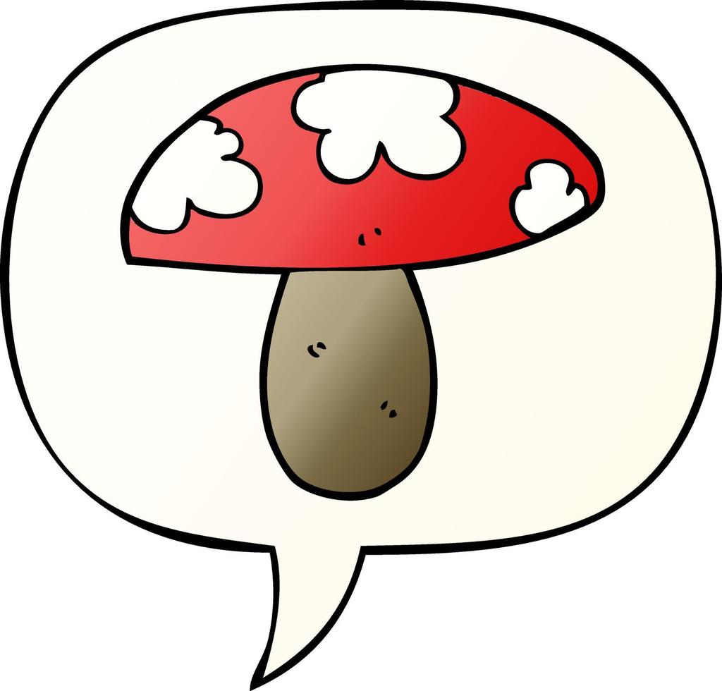 cartoon mushroom and speech bubble in smooth gradient style vector