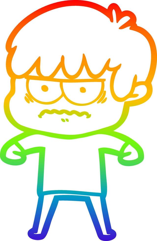 rainbow gradient line drawing annoyed cartoon boy vector