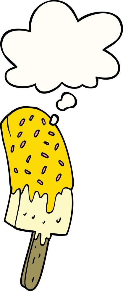 cartoon ice cream lolly and thought bubble vector