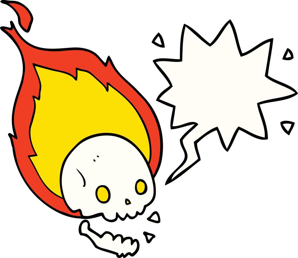 spooky cartoon flaming skull and speech bubble vector