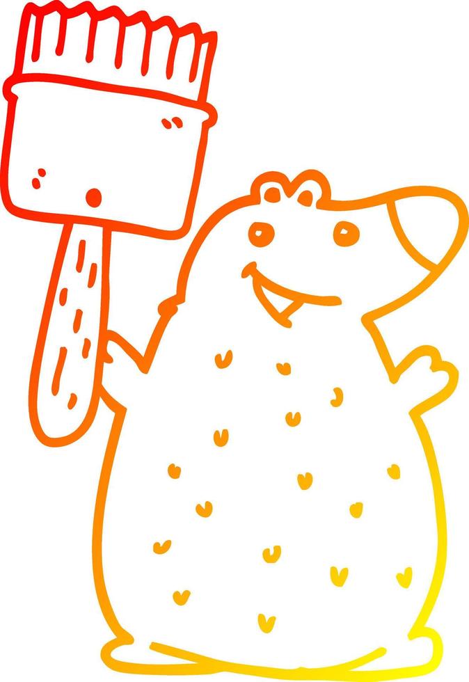 warm gradient line drawing cartoon bear with paint brush vector