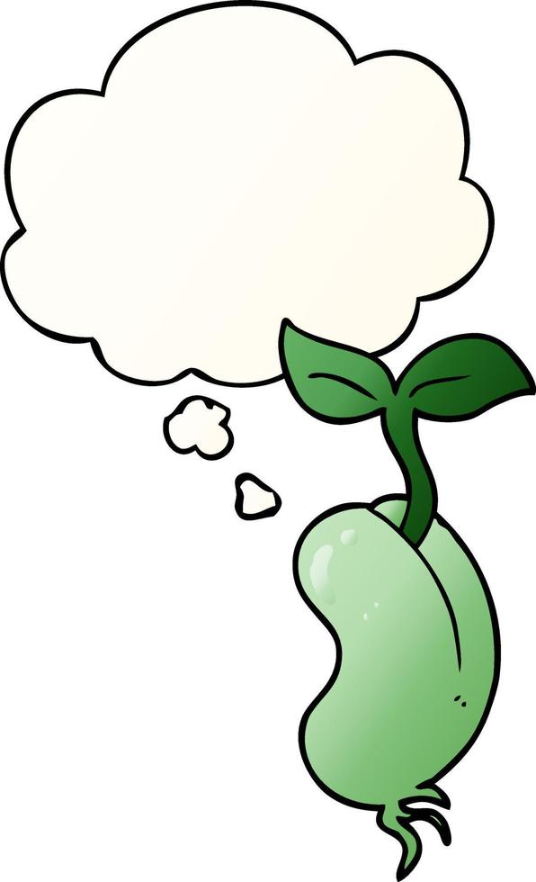 cartoon sprouting seed and thought bubble in smooth gradient style vector