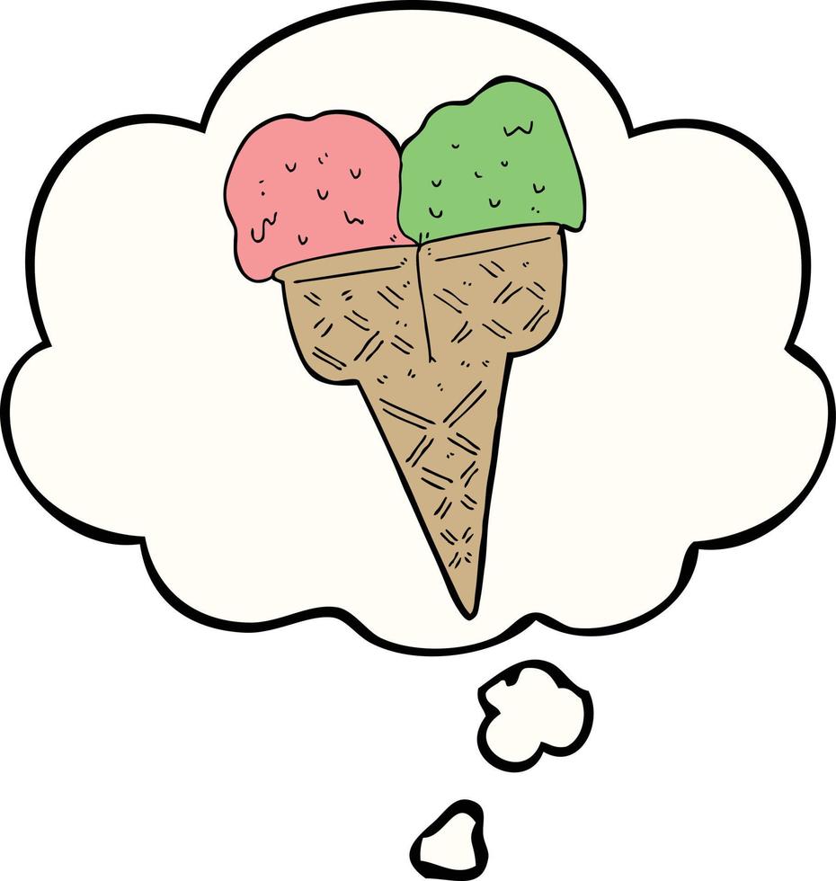 helado de dibujos animados y burbuja de pensamiento vector