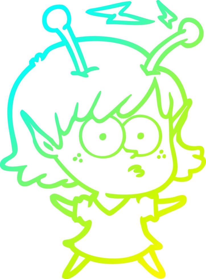 línea de gradiente frío dibujo chica alienígena de dibujos animados vector
