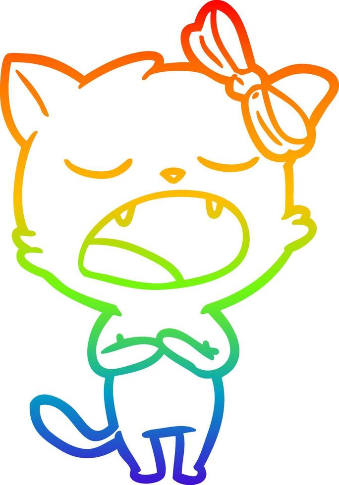 rainbow gradient line drawing cartoon singing cat vector