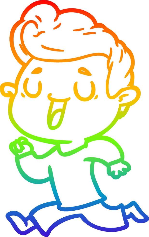 rainbow gradient line drawing happy cartoon man vector
