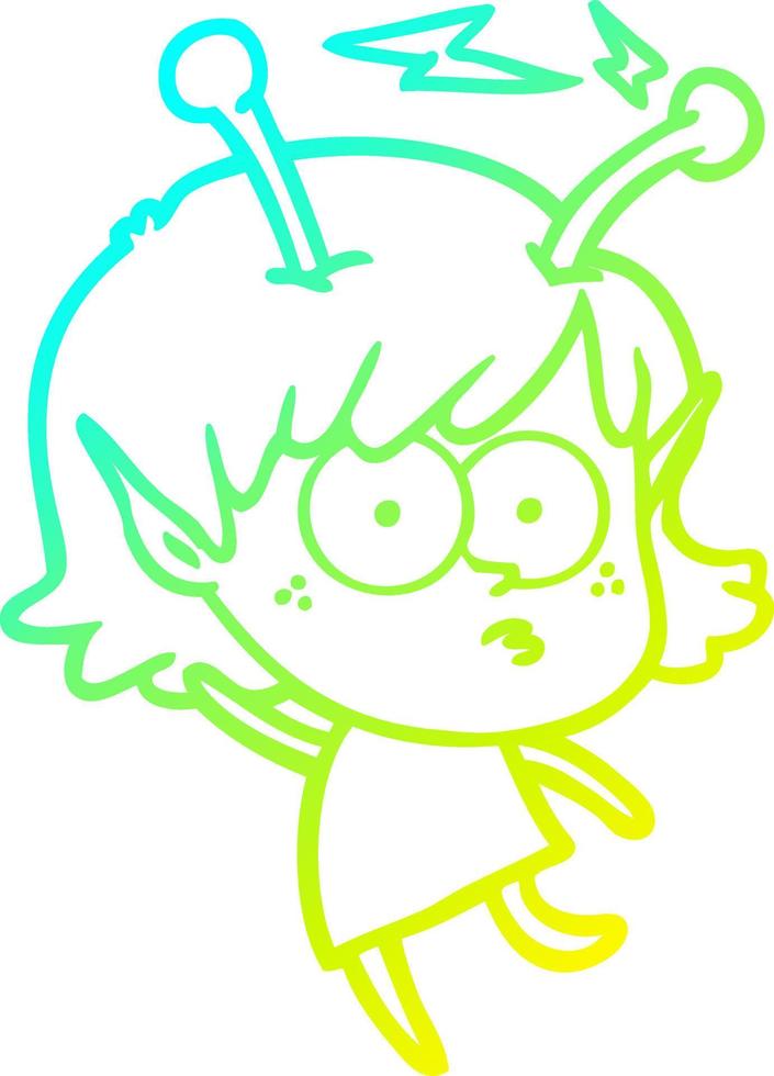 cold gradient line drawing cartoon alien girl vector