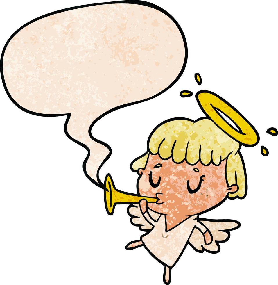 cute cartoon angel and speech bubble in retro texture style vector