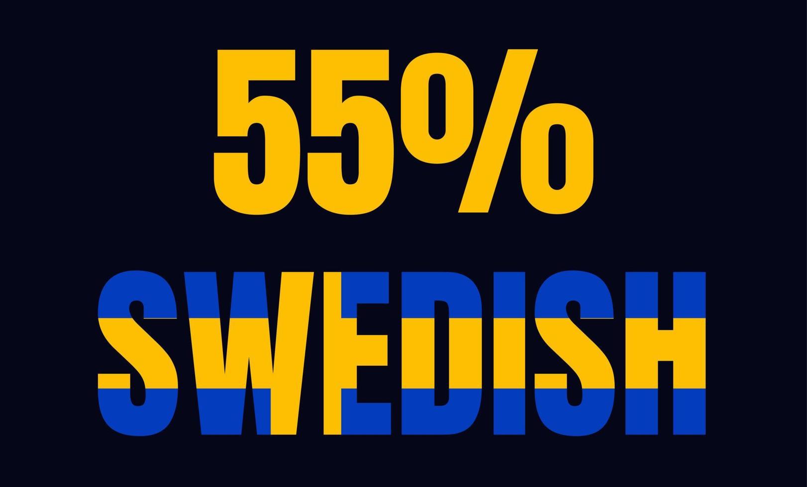55 percentage Swedish sign label vector art illustration with fantastic font and blue yellow color