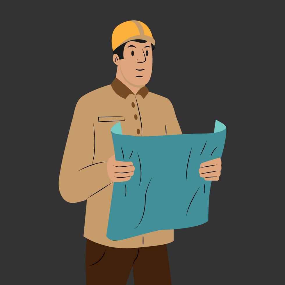 Engineer cartoon with civil engineering construction worker architect and surveyor isolated vector illustration