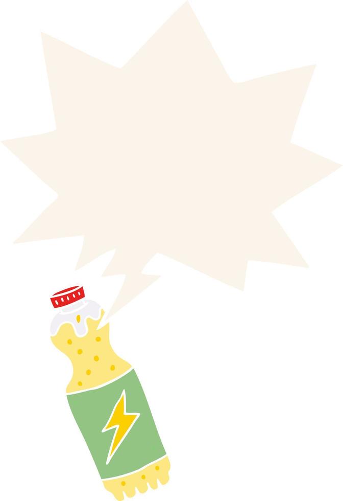 cartoon soda bottle and speech bubble in retro style vector