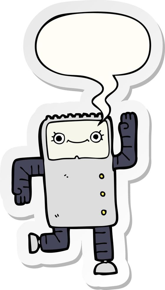 cartoon robot and speech bubble sticker vector